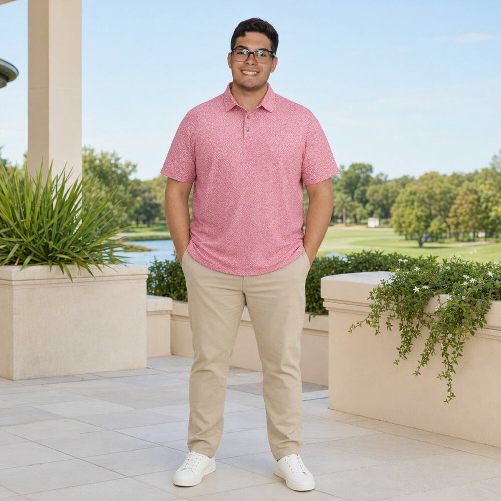 PGA TOUR Pro Series Men’s XXL Pink Geometric Performance Golf Polo